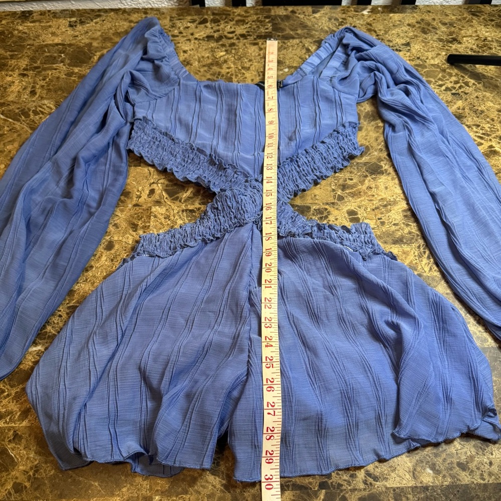 Pretty Little Things Cut Out Romper Size 10 Blue Line Elastic Waistband Boho - Picture 4 of 8